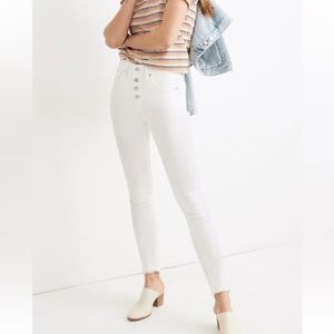 New Madewell 9" Mid Rise Skinny Jean Button Fly Raw Hem in White Size 26